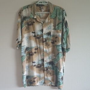 Cherokee Waikiki Wear Vintage Men's Sz L‎ Button Down Hawaian Shirt Wood Buttons